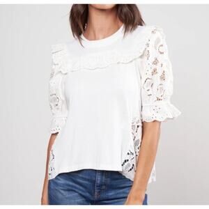 Sea New York Aurelie White Short Sleeve Blouse Top Womens Size Small Eyelet